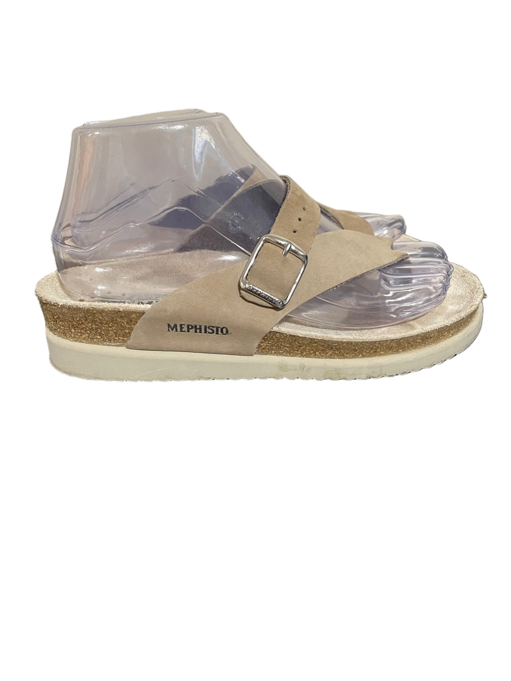 Mephisto Taupe Suede Buckle Crossover Slide Sandal Size 36